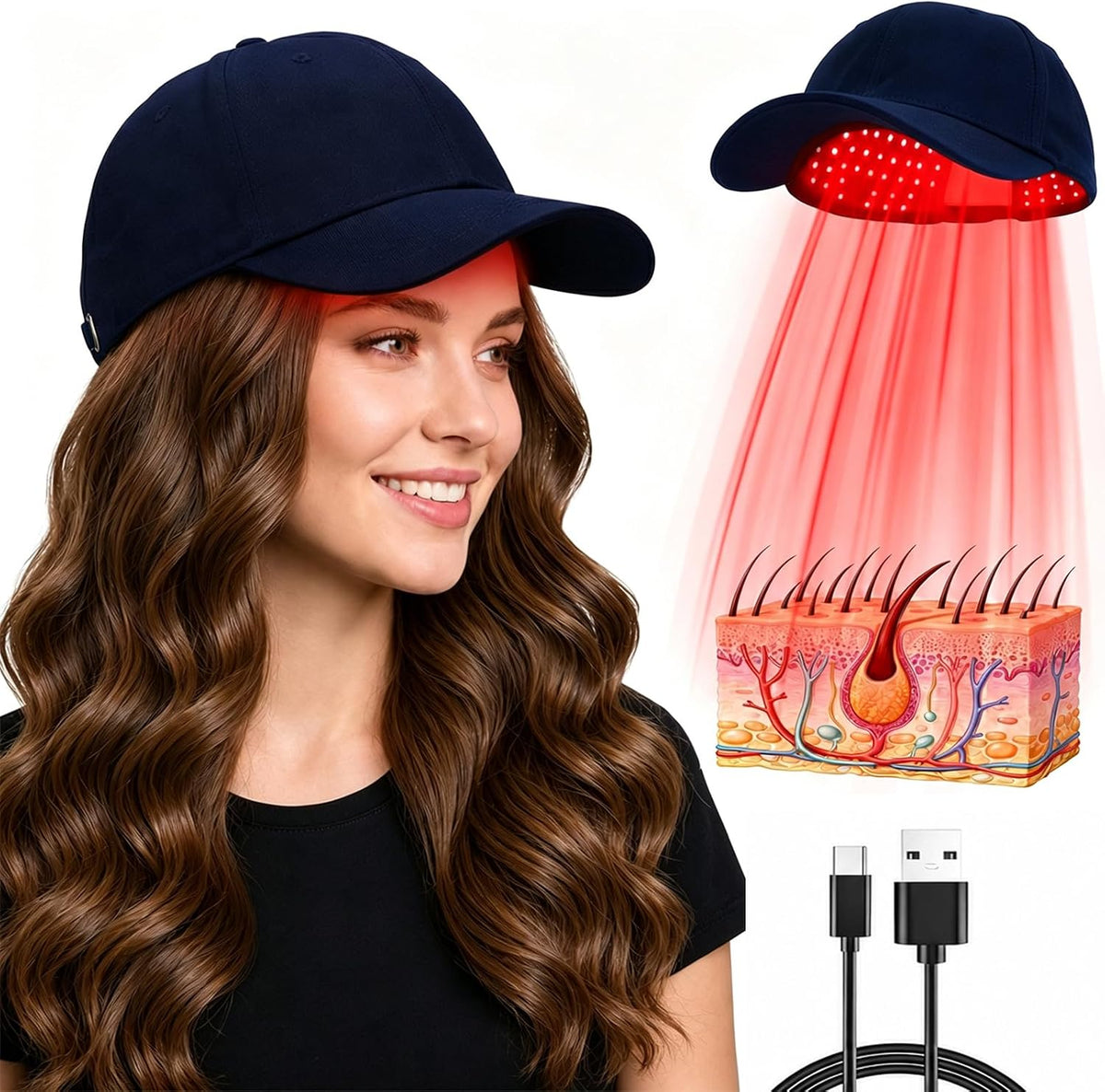 MICENGYAN blue rechargeable red light therapy hair cap